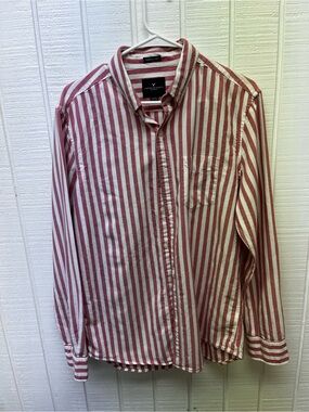 American Eagle Seriously Soft Men’s Medium Casual Button Down Red/White Shirt